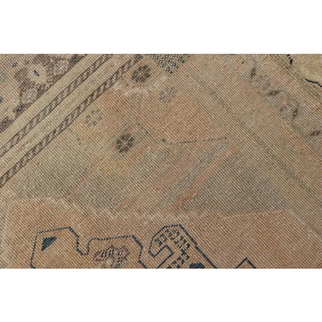 Textile Vintage Turkish Oushak Rug With Beige and Navy Blue Geometric Medallion 3'5 X 5'2 For Sale - Image 7 of 10