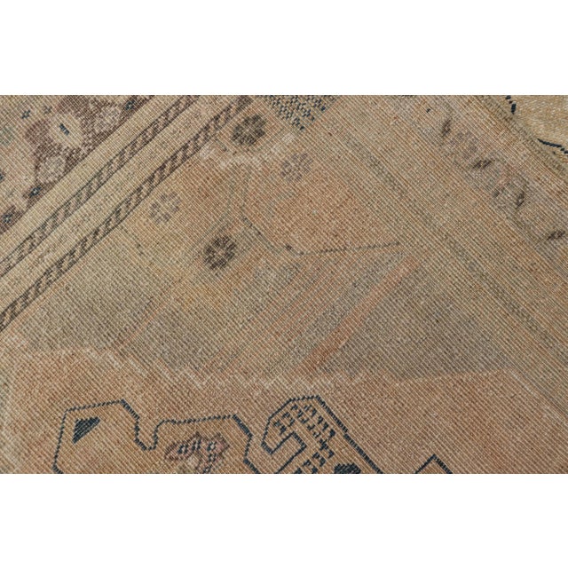 Textile Vintage Turkish Oushak Rug With Beige and Navy Blue Geometric Medallion For Sale - Image 7 of 10