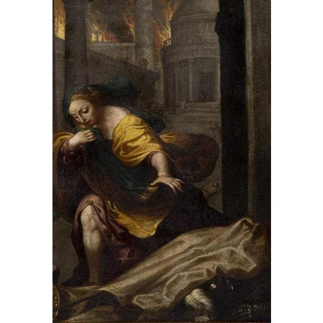 Baroque Federico Barocci after Willem Van Mieris, Aeneas Flees from Burning Troy, Oil on Canvas, Framed For Sale - Image 3 of 6