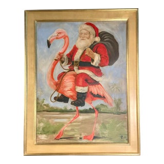 Vintage Boho Original Oil Paining of Santa For Sale