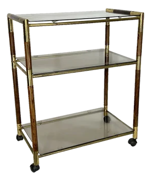 Italian Brass and Wood 3-Shelf Trolley or Bar Cart by Tommaso Barbi, 1970s
