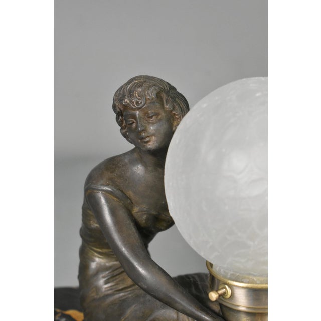 French Art Deco Lamp with Lady and Glass Globe Shade, 1920s For Sale - Image 4 of 16