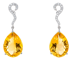 Late 20th Century 18K White Gold Diamond Citrine Drop Earrings Pear Citrine, Pair