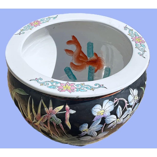 Vintage Chinese Porcelain Black Koi Fish Planter Bowl For Sale In New York - Image 6 of 10