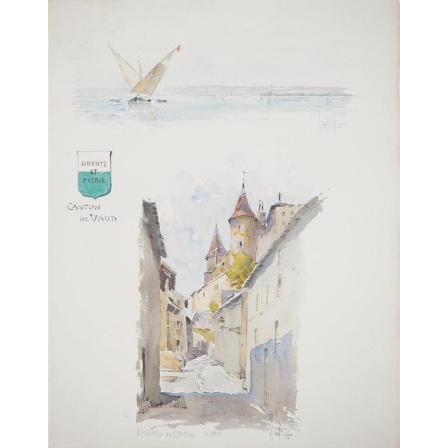 René Leverd, Switzerland, Staircase of Nyon Castle, Watercolor For Sale - Image 9 of 9