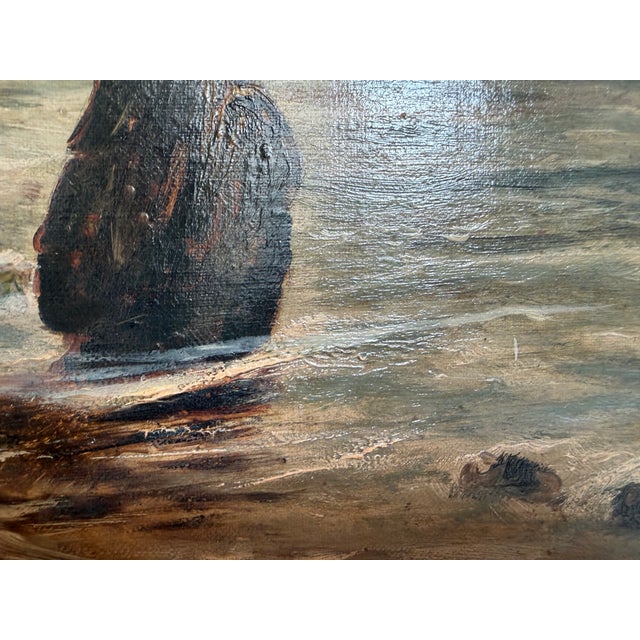 Antique 1881 Signed European Coastal Seascape Oil Painting Harbor Landscape - Signed For Sale - Image 4 of 15