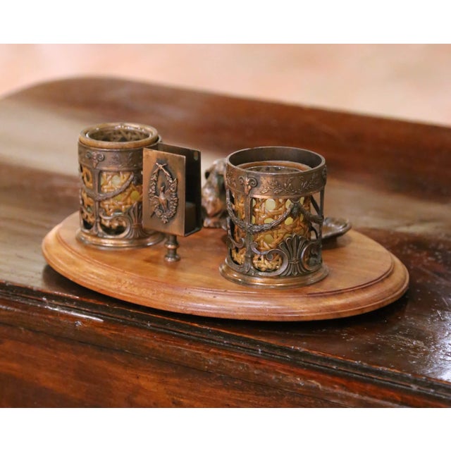 Early 20th Century French Spelter and Walnut Desk Garniture Set For Sale In Dallas - Image 6 of 7