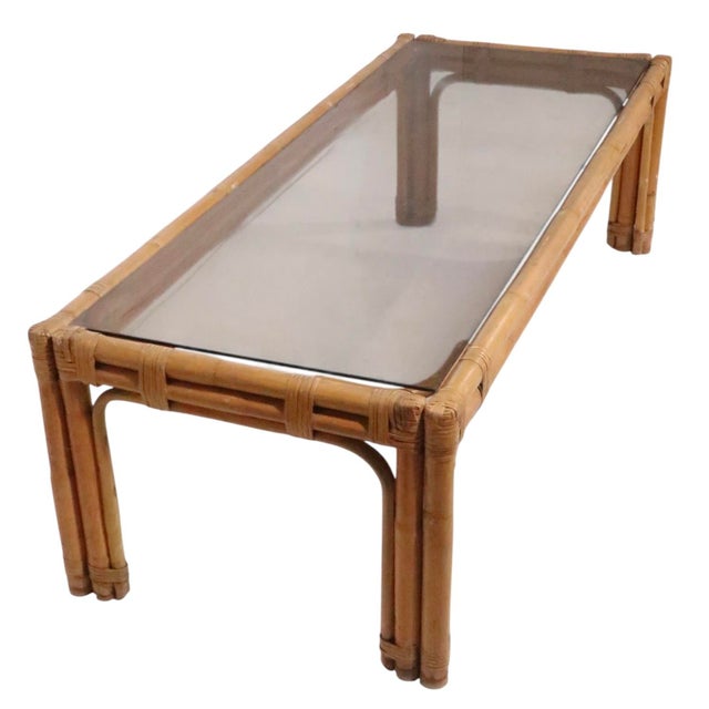 Mid Century Glass Top Bamboo Coffee Table For Sale - Image 11 of 14
