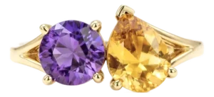 Amethyst & Citrine Toi Et Moi Ring, Dual Gemstone Birthstone Promise Ring Us 7