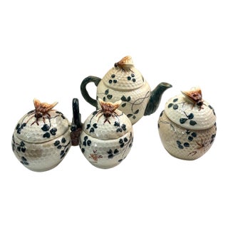 1930's Japanese Tea Set, Sugar Bowl and Sugar Cube Set With Bees on Their Tops For Sale