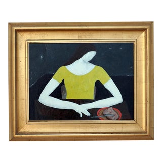 "Girl in the Green Dress" Contemporary Nouveau Realist Figurative Oil Painting by Gigi Mills, Framed For Sale