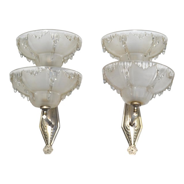 Barovier Blown Murano Glass & Steel Wall Sconces Italy Mid-Century Modern, Pair For Sale