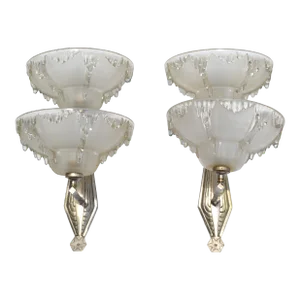 Barovier Blown Murano Glass & Steel Wall Sconces Italy Mid-Century Modern, Pair
