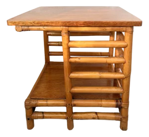 Vintage Mid-Century Modern 1940’s Rattan, Bamboo ‘Jacob’s Ladder’ Original Condition Drink Table, Beside Table, Side Table, Palm Beach Style