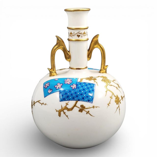 Minton Porcelain Bottle Vase with Raised Gilded Prunus by Christopher Dresser, 1890 For Sale - Image 10 of 10