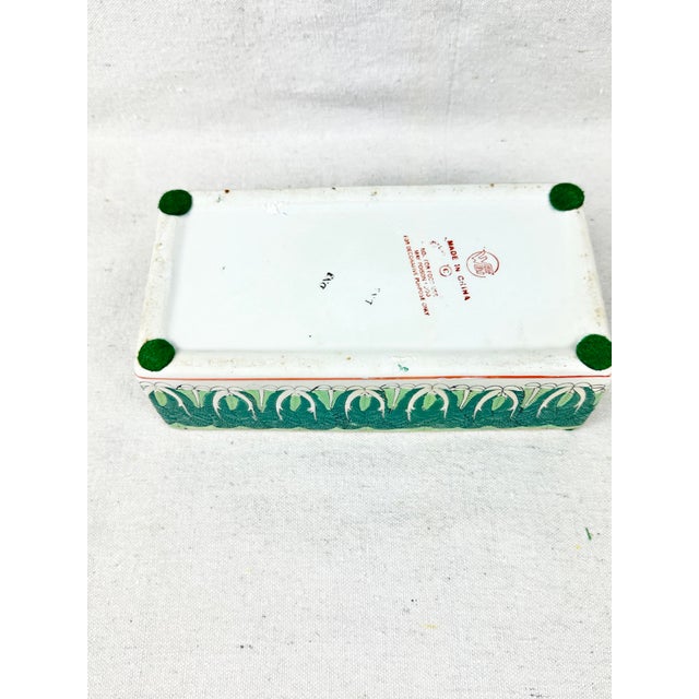 Green Vintage Chinoiserie Famille Verte "Bok Choy" Porcelain Lidded Box For Sale - Image 8 of 9