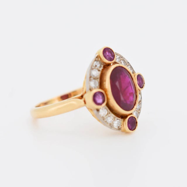 Late 20th Century Natural Burmese Ruby 2 Cts and Diamond Halo Ring, Size 6.5 For Sale - Image 5 of 7