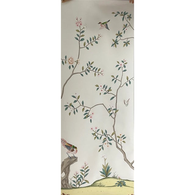 Chinoiserie Floral Hand Painted Wallpaper Mural Panel - 6 Panels For Sale - Image 6 of 7