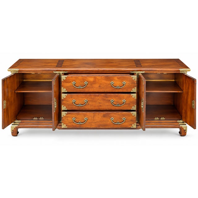 Henredon Vintage Henredon Asian-Style Brass-Mounted Wood Sideboard Credenza For Sale - Image 4 of 13