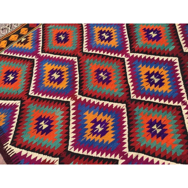 Blue 1960s Bright Colored Turkish Kilim Rug- 64" X 112" For Sale - Image 8 of 11