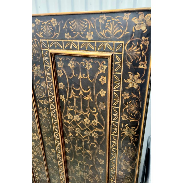 Monumental Vintage Maitland Smith Gold Black 4 Door Flat Screen Tv Hideaway Wall Mounted Cabinet For Sale - Image 11 of 15