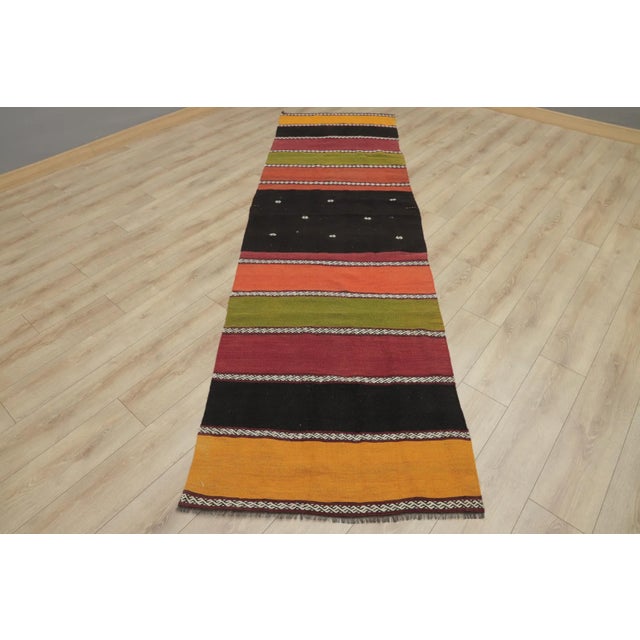 Textile 1960s Scandinavian Natural Wool Colorful Striped Kilim Runner Rug For Sale - Image 7 of 7
