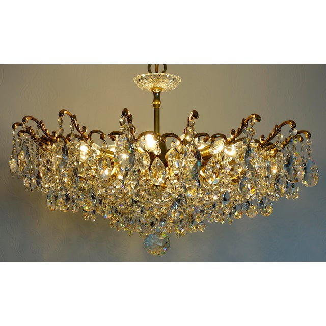 Antique Palwa Brass Lead Crystal Chandelier from Palwa, 1950s For Sale - Image 16 of 17