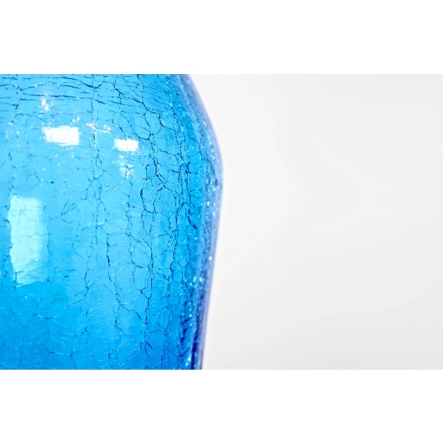 1960's Hand Blown Blue Crackle Glass Decanter by Pilgrim For Sale In Raleigh - Image 6 of 8