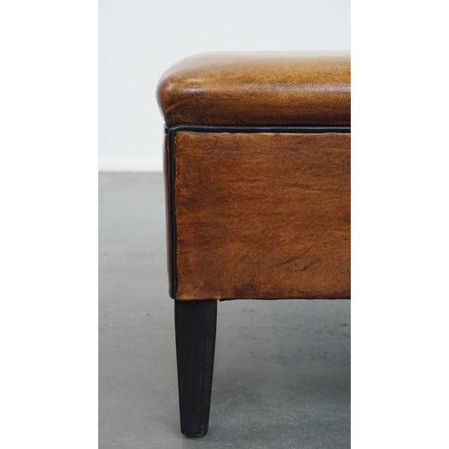 Animal Skin Square Sheepskin Ottoman with Black Piping For Sale - Image 7 of 10