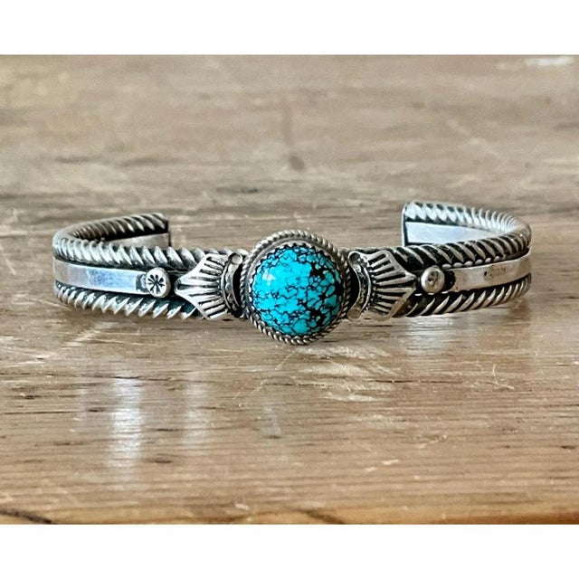 Vintage Navajo Turquoise Sterling Silver Cuff For Sale - Image 4 of 12