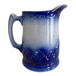 Antique Red Wing Stoneware Flow Blue Pitcher For Sale