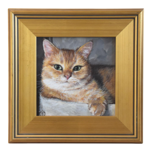 Orange Cat Kitten Portrait Painting Including the Antiqued Gold Wood Frame