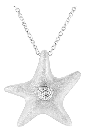 .925 Sterling Silver Prong-Set Diamond Accent Starfish Pendant Necklace - Size 18"