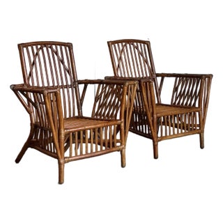 Vintage Boho Presidential Stuck Rattan Lounge Chairs After Palecek - A Pair For Sale