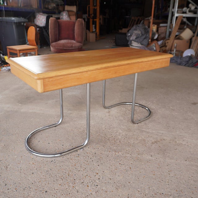 Brown Desk in Tubular Chrome For Sale - Image 8 of 18