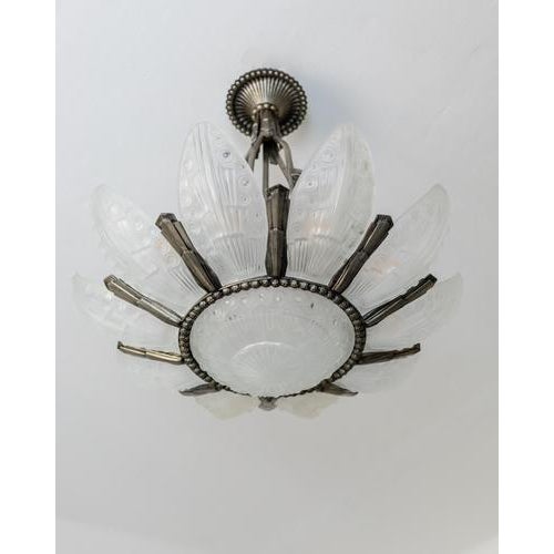 Art Deco Bronze and Glass Chandelier by Georges Leleu, France, 1930s For Sale - Image 15 of 18