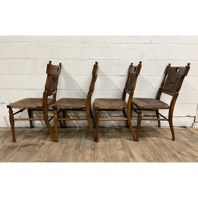 Vintage Hitchcock Rush Seat Rush Back Dining Side Chairs - Set of 4 For Sale - Image 4 of 6