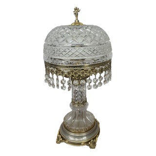 Vintage French Style Crystal Table Lamp in Brass For Sale