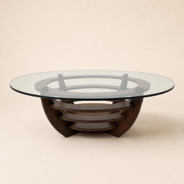 Sculptural Coffee Table with Concentric Rings in Glass and Wood, 1985 For Sale - Image 14 of 14
