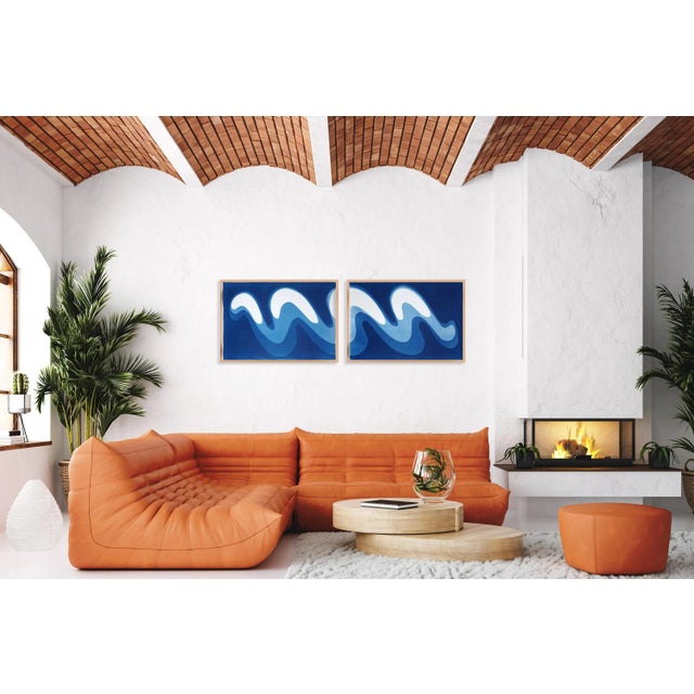 Contemporary 2025, Wave Iii, Unique Monotype Cyanotype, Organic Modern Gestures, Horizontal Diptych on Watercolor Paper For Sale - Image 3 of 8