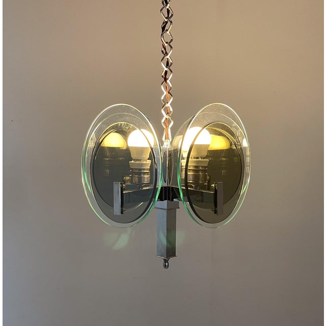 Gray Art Deco Chrome & Glass Chandelier, 1920s For Sale - Image 8 of 15
