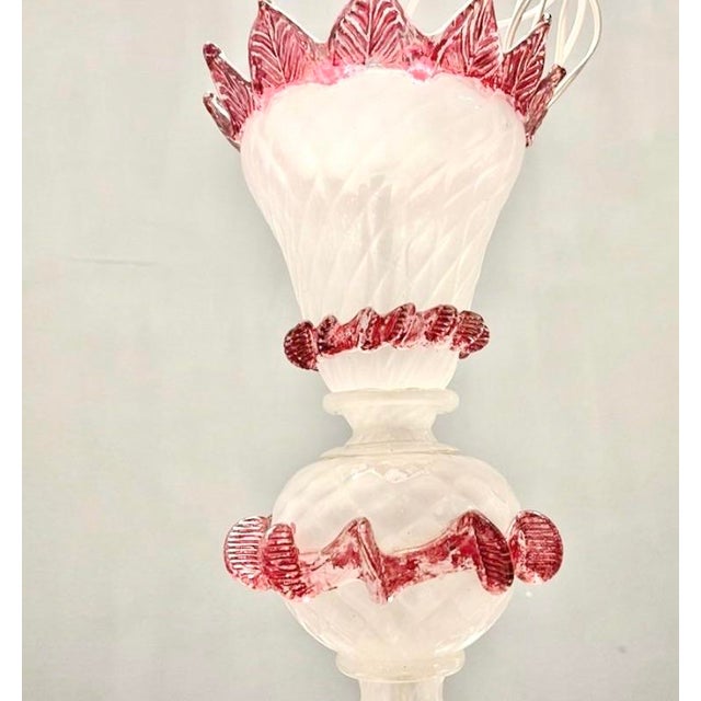 Pair Vintage Venetian Murano Opaline & Pink Cranberry Glass Chandelier Lamp Replacement Components For Sale - Image 12 of 12