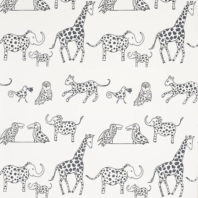 Schumacher Jungle Jubilee Wallpaper in Charcoal - 10 Yards For Sale