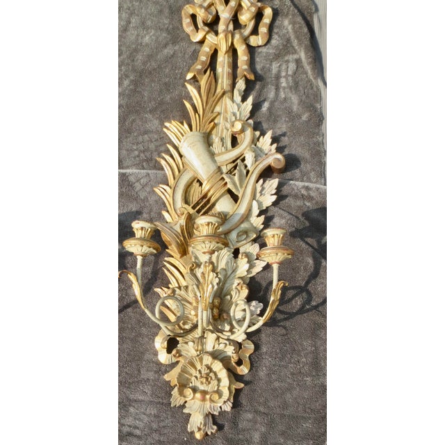 Wood 1900s Italian Gilt Wood Carved Sconces - Pair of 2 For Sale - Image 7 of 11