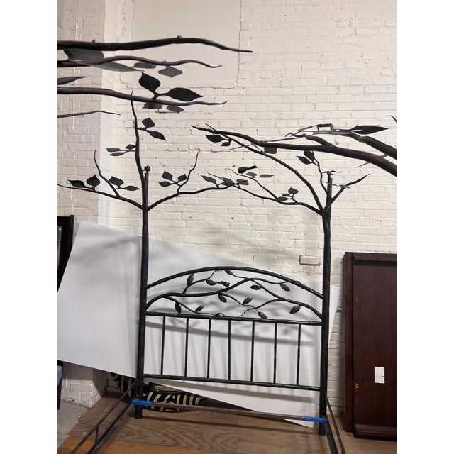 Metal Queen Size Simply Santa Fe Bespoke Wrought Iron Botanical Canopy Bed Frame For Sale - Image 7 of 12