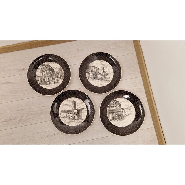 Vintage Plates in Black and White Antica Este Ceramic, 1970s, Set of 4, in Very Good conditions. Designed 1970 to 1979...