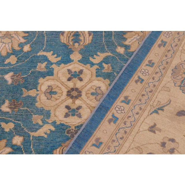 Textile 1990s Bohemien Ziegler Blue Beige Hand-Knotted Wool Rug - 9'2'' X 11'10'' For Sale - Image 7 of 7