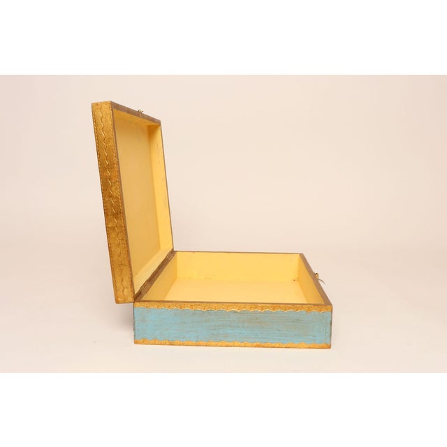 Wood Large Vintage Italian Florentine Baroque Turquoise and Gilt-Wood Jewelry Box For Sale - Image 7 of 17