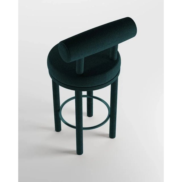 Contemporary Collector Moca Bar Chair in Boucle Ocean Blue by Studio Rig For Sale - Image 3 of 5