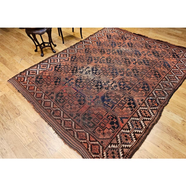Textile Vintage Turkmen Ersari in Allover Geometric Pattern in Red, Blue, Navy For Sale - Image 7 of 16